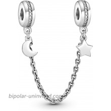 Pandora Jewelry Half Moon and Star Safety Chain Cubic Zirconia Charm in Sterling Silver 2.0