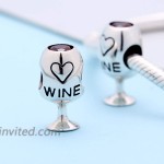 Red Wine Lover Glass Charms fit Pandora 925 Sterling Silver Love Heart Charm Bead Mothers Day Christmas Gifts for Women Girls