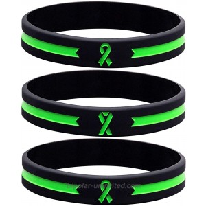 Sainstone Green Awareness Ribbon Silicone Bracelets Mental Health Awareness Bracelet Green Ribbon Wristbands Unisex for Men Women 3-pack