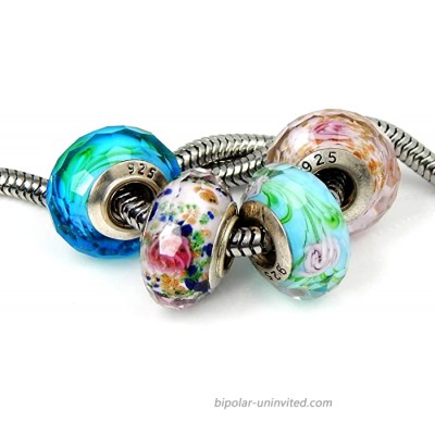 Set of 4 Handmade Faceted Murano Glass Charm Bead with Roses for Charms Bracelets