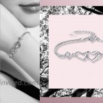 SOLINFOR Friendship Bracelet - Two Interlocking Hearts Sterling Silver Bracelet - BFF Friends Friendship Birthday Jewelry Gift Idea for Women