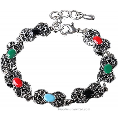 Speverdr Ethnic style vintage bracelet for women bohemian double diamond and gemstone bracelet