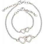 Sterling Silver Mom and Me Double Heart Bracelet Set for Mom and Daughter Set-MED