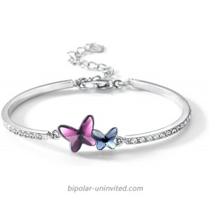 T400 Blue Purple Pink Butterfly Crystal Bangle Link Bracelet Birthday Gift for Women Girls