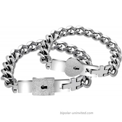 Titanium Steel Cuban Chain Bracelets for Couples His and Hers Square Heart Lock Bangles Set Matching Jewelry Set Y853