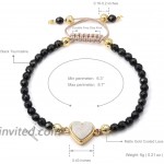 Top Plaza Womens Girls 4mm Beads Black Tourmaline Chakra Healing Crystal Bracelet Gold Lava Rock Stone Adjustable Bracelets with Heart Shape Druzy Charm
