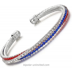 USA American Flag Bracelet for Women Mens Rhinestone Vote Charm Red Bangles Decorations Gifts Bracelet Clear Crystal Cuff Bracelet Bangle Lightweight Silver Plated Red Blue White Bracelet for Women Patriotic 4th of July Independence Day Gift USA bracelet