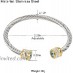Winhime Birthstone Cable Bangle Bracelets for Women Stainless Steel Twisted Cable Wire Bracelet for Teen Girls Designer Inspired Cuff Bracelet in Two Tone Silver Gold Apr-Diamond