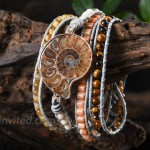 YGLINE 5 Wraps Natural Ammonite Fossil Jasper & African Turquoise Leather Bracelet Exquisite Mix Stones Women Fashion Wrap Bracelet Boho Bracelet Jewelry