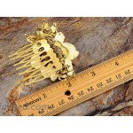 Alilang Gold Tone Sculpted Yellow Enamel Flower Rainbow Rhinestones Bow Leaves Hair Pin Clip Comb