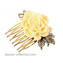Alilang Gold Tone Sculpted Yellow Enamel Flower Rainbow Rhinestones Bow Leaves Hair Pin Clip Comb