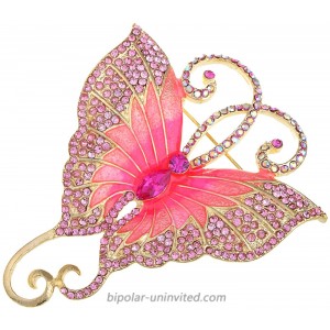 ALILANG Golden Tone Pink Rhinestones Big Butterfly Asymmetrical Tail Wings Brooch Pin Brooches And Pins