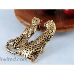 Alilang Golden Tone Tuquoise Blue Eyed Spotted Leopard Family Twin Lover Brooch Pin Brooches And Pins