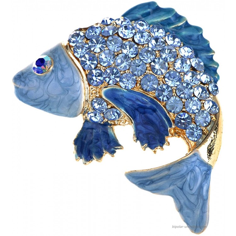 Alilang Koi Gold Fish Carp Golden Tone Enamel Aqua Blue Crystal Rhinestone Ocean Animal Pin Brooch Brooches And Pins