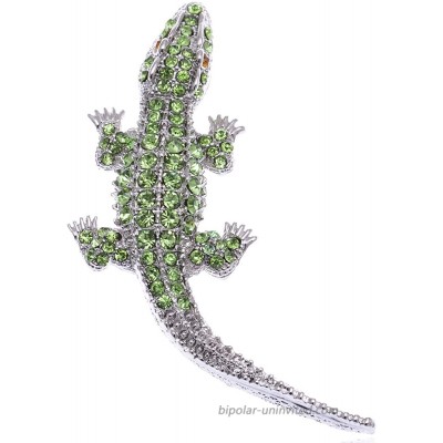 ALILANG Silvery Tone Rhinestones Long Tail Alligator Crocodile Brooch Pin Green Brooches And Pins