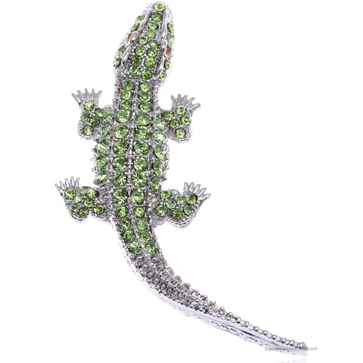 ALILANG Silvery Tone Rhinestones Long Tail Alligator Crocodile Brooch Pin Green Brooches And Pins
