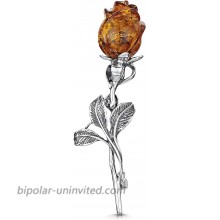 Amberta 925 Sterling Silver with Genuine Baltic Amber - Rose Brooch Pin for Women - Honey Stone Color