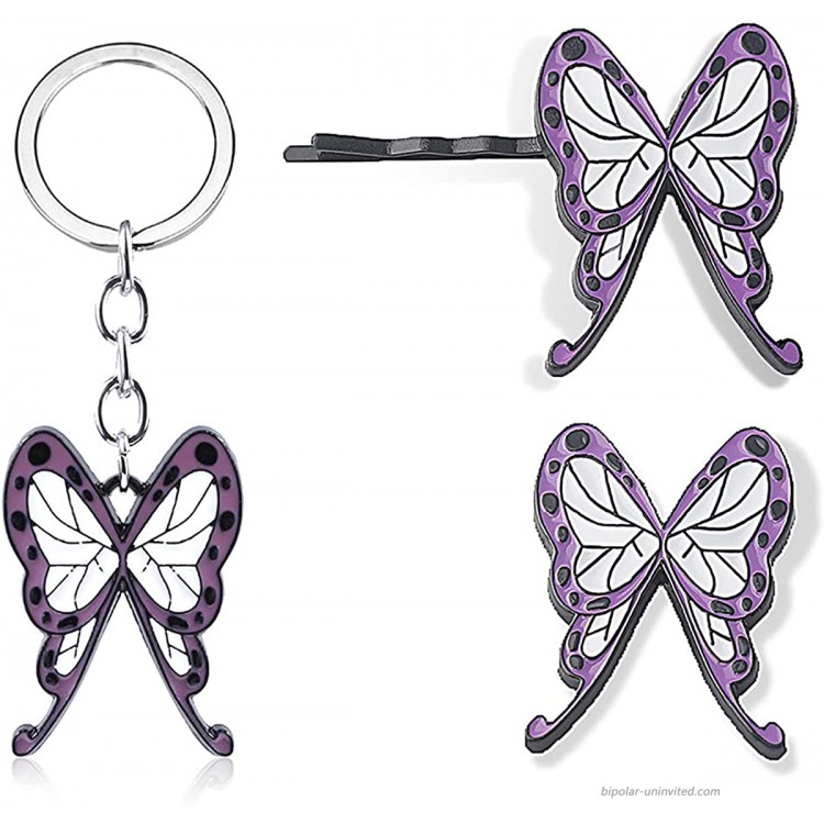 Anime Demon Slayer Cosplay Kimetsu No Yaiba Keychains Butterfly Hairpin Accessory Brooch Keyring，The best choice for fans Violet