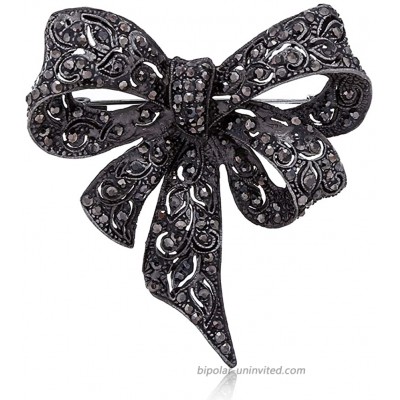 Black Color Rhinestone Bow Brooches for Women Large Bowknot Brooch Pin Vintage Jewelry Winter Accessories