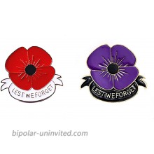 CAROMAY 2PC Red Poppy Brooch Pin Remembrance Memorial Veterans Day Enamel Broach Lest We Forget Purple Flower Lapel Pin Set