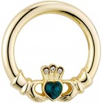 Claddagh Brooch Gold Plated & Green Stone Pin Irish Made Brooches And Pins