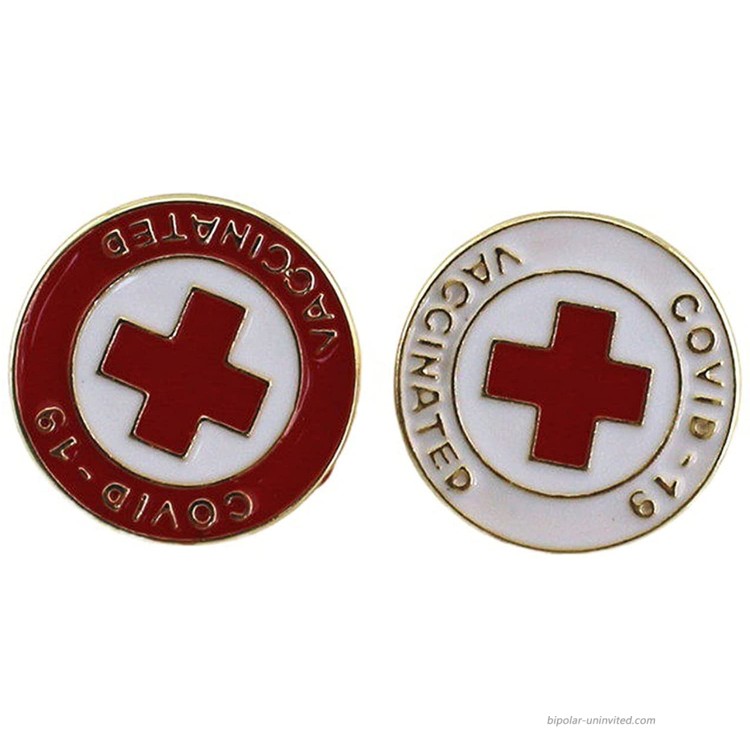 Covid Vaccinated Pins 2-Pack Mini I Got My Covid-19 Vaccine Buttons - 1-1 4 Inch Lapel Pin White Red Cross Design