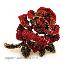 DREAMLANDSALES Antique Oversize Full Pave Red Crystal Rose Flower Brooch Pin Gift Anniversary Jewelry