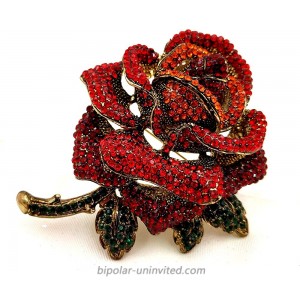 DREAMLANDSALES Antique Oversize Full Pave Red Crystal Rose Flower Brooch Pin Gift Anniversary Jewelry