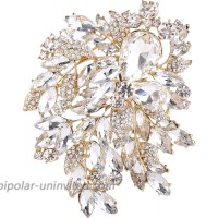 EVER FAITH Gold-Tone 4 Inch Teardrop Flower Leaf Pendant Brooch Austrian Crystal Clear
