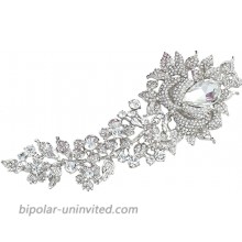 EVER FAITH Rhinestone Crystal 8 Inch Elegant Bridal Rose Flower Bud Brooch Clear Silver-Tone