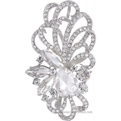 EVER FAITH Silver-Tone Austrian Crystal Bridal Flower Ribbon Teardrop Brooch Pendant Clear