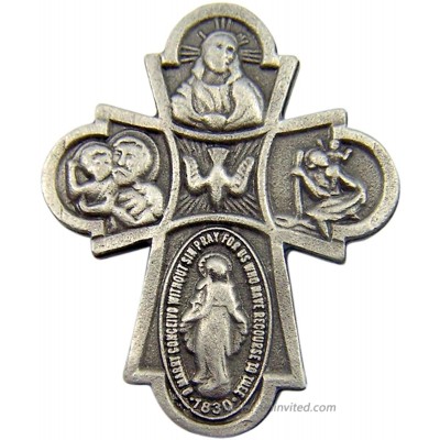Fine Pewter Catholic 4 Way Cross Medal Lapel Pin Pendant 1 Inch