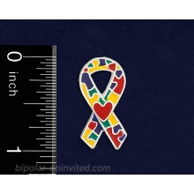 Fundraising For A Cause | Autism Ribbon Shaped Pin with Red Hearts – Inexpensive Asperger’s Autism Awareness Multi-Colored Jigsaw Puzzle Ribbon Pin 1 Pin