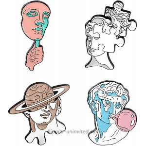 Gillna Human Art Enamel Pins for Backpacks-Horror Abstract Brooch Pins Set Creative Mask Jigsaw Puzzle Bubbles Planet Lapel Pins for Women Badge Outfit Accessory