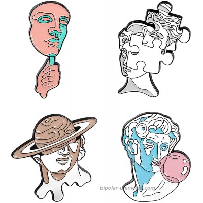 Gillna Human Art Enamel Pins for Backpacks-Horror Abstract Brooch Pins Set Creative Mask Jigsaw Puzzle Bubbles Planet Lapel Pins for Women Badge Outfit Accessory