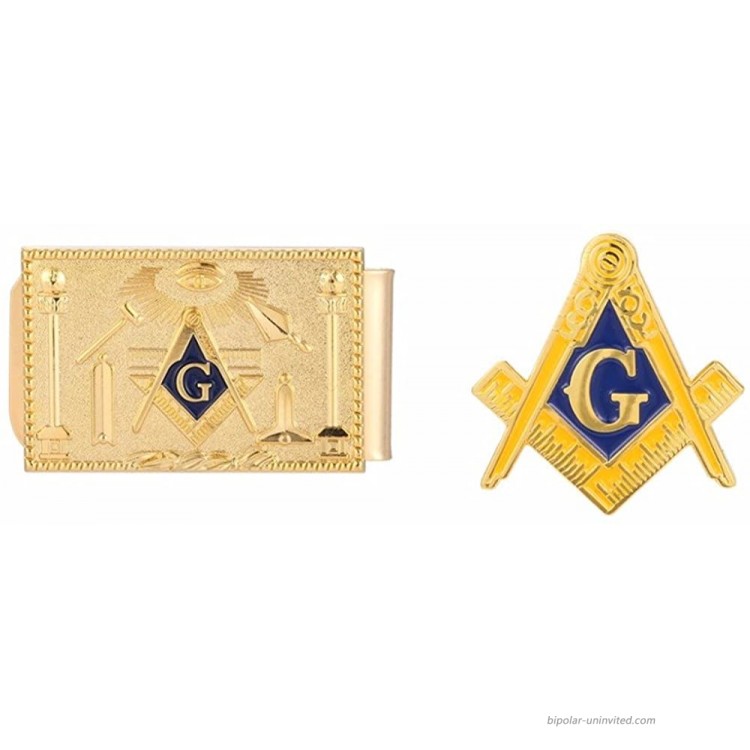 GuDeKe Mason Masonic Money Clip and Lapel Pin Set Gold