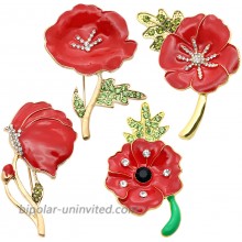 JJIA 4 PCS Remember Memorial Day Gifts Flower Red Black Poppy Brooch Pin Lest We Forget