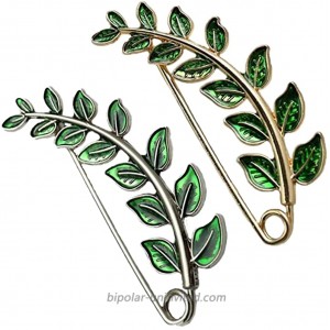 Joyci Vintage Green Leaf Brooch Cardigan Pin Shawl Brooch Buckle Sweater Knitwear Lapel Pin 2-Packs Gold Silver