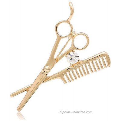 JOYID Scissor and Comb Brooch Hair Stylist Brooch Pin Brooches Hairdresser for Women Men Children-Gold