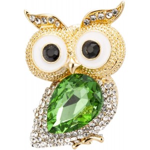 Knighthood Gold and White Stone Detailing Lucky Owl with Green Semi Precious Stone Brooch