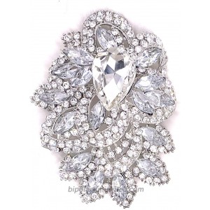 LAXPICOL Women's Vintage Clear Austrian Crystal Elegant Flower Teardrop Brooch Wedding Jewelry Silver Tone