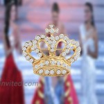 LQRI Crystal Rhinestone Princess Queen Crown Brooch Pin Tiara Crown Brooches for Women Girls Crown Tiara for Wedding Party Banquet Birthday gold