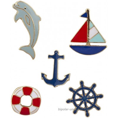 Lux Accessories Goldtone Nautical Shipwreck Sailor Anchor Brooch Pin Set 5pc