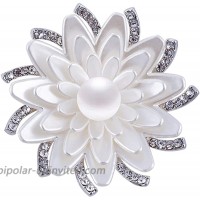 Merdia Floral Brooch Pin White Lotus Flower Brooches Simulated Crystal Corsage Brooch