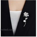 Newvision1981 Rose Flower Brooch Pins for Men Women Silver Leaf with Thorns Pearl Crystal Jewelry Breastpin Large