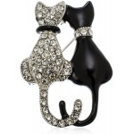 PammyJ Cat Pin - Black and Crystal Double Twin Cat Pin - Kitty Brooch