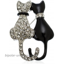 PammyJ Cat Pin - Black and Crystal Double Twin Cat Pin - Kitty Brooch