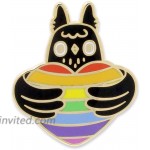 Pride Owl Rainbow Hugging Heart Enamel Pins– 2 Pin Set