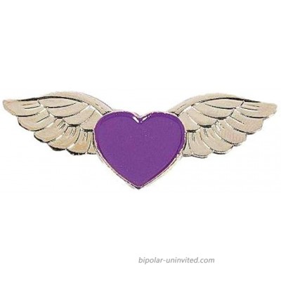 Purple Awareness Ribbon Angel Wings Pin - 1 3 4 Inches - 100% Lead and Nickel Free - Support Pancreatic Thyroid Testicular Cancer Alzheimer's Crohn's Disease Colitis Cystic Fibrosis Lupus Fibromyalgia Domestic Violence