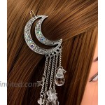 QTMY Moon Rhinestone Tassel with Crystal Beads Charms Hair Clip Pin Hair Chain Jewelry Hair Accessories Silver
